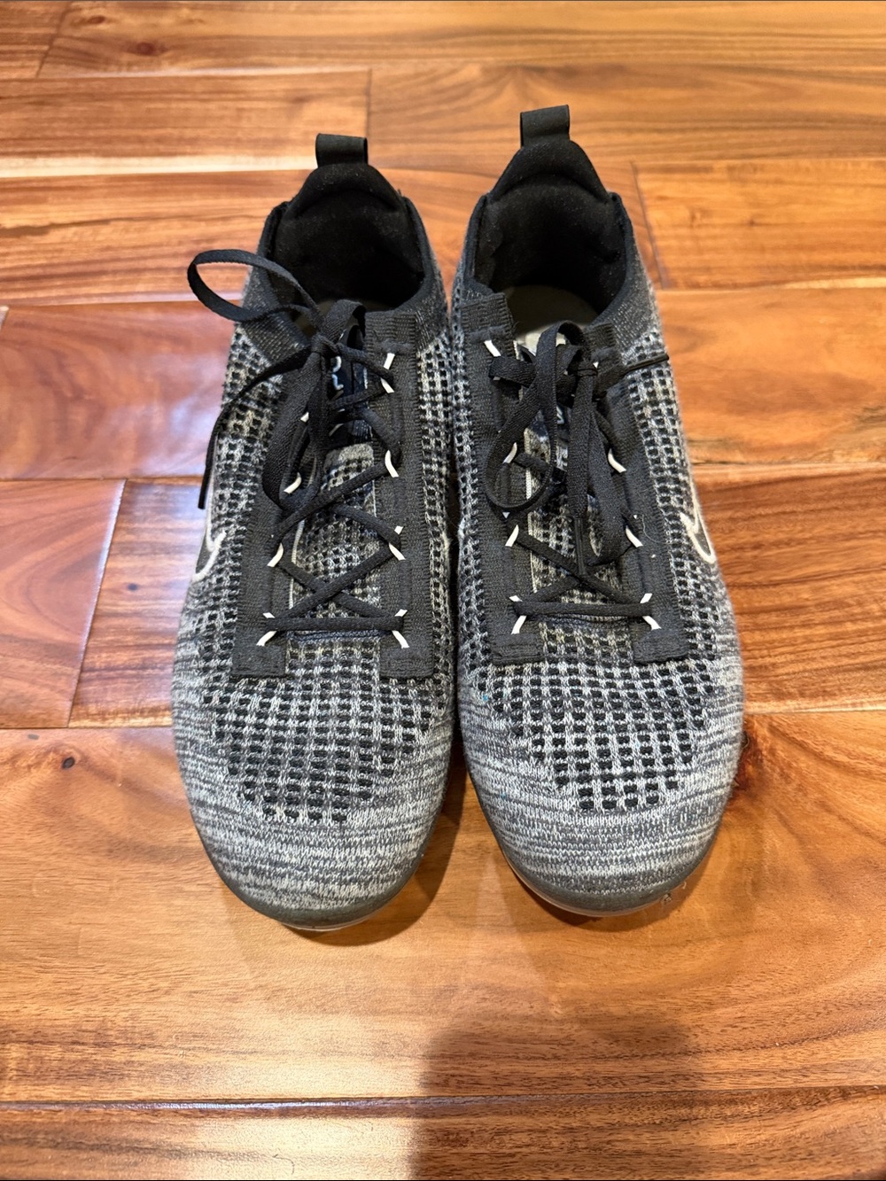 Nike Men's Black and Gray Flyknit Sneaker with White Swoosh